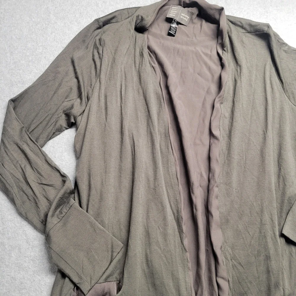 Saturday Sunday Anthropologie Mixed Media Open Front Cardigan Olive Green Large